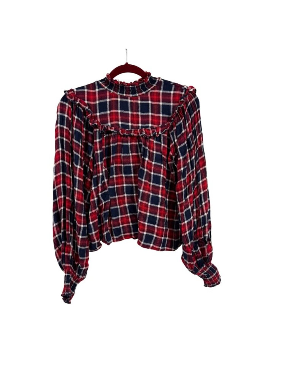 Free People Charlie Ruffle Plaid‎ Top Size XS